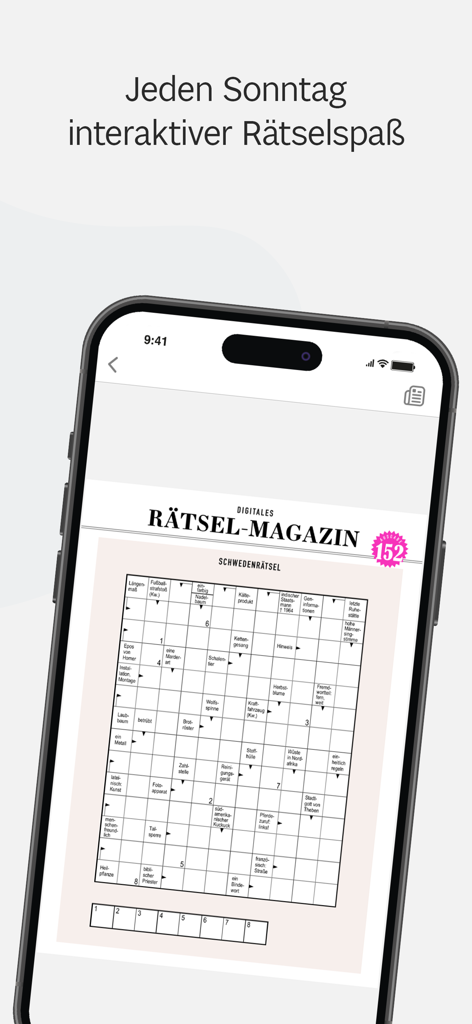 Main-Post ePaper - Main-Post ePaper digitales Rätselmagazin mit einem Kreuzworträtsel auf einem Smartphone-Bildschirm