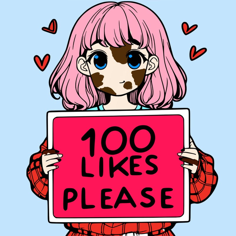 a girl holding a sign saying 100 likes please