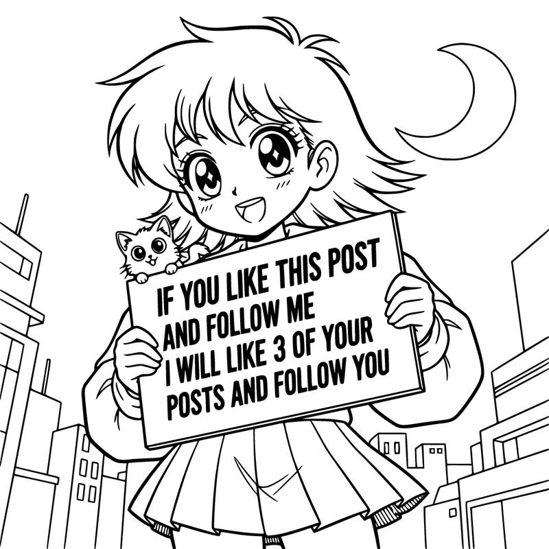 anime cute girl holding up a sign that says , if you like this post and follow me i will like 3 of your posts and follow you.