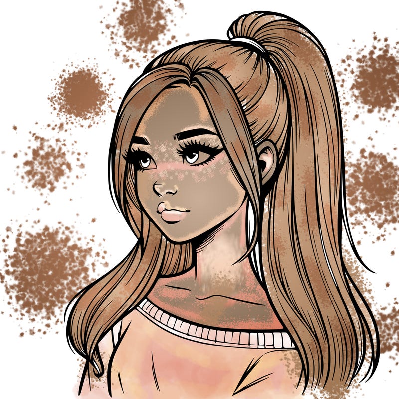 realistic girl with a high ponytail