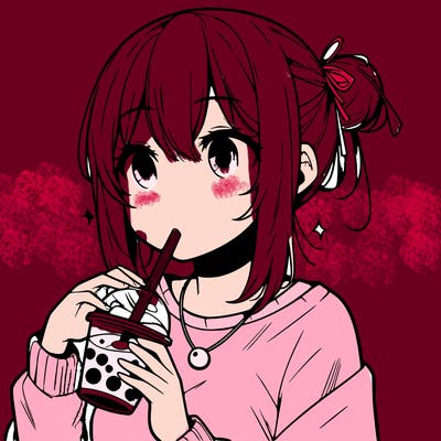 manga character drinking boba