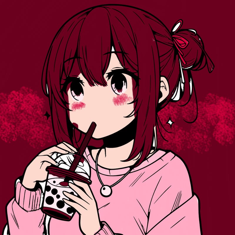 manga character drinking boba