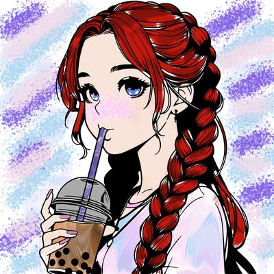 realistic girl with braided hair drinking boba