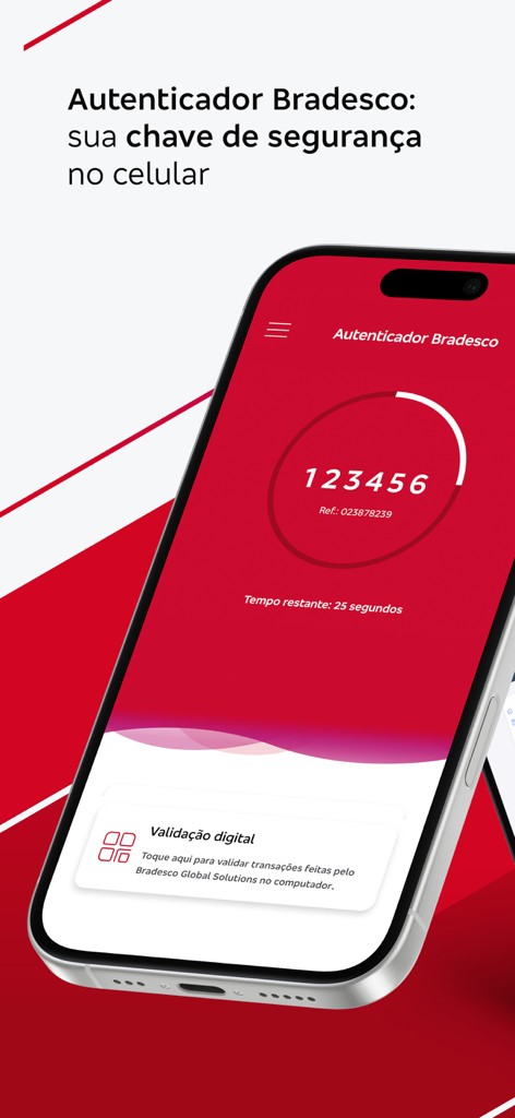 Bradesco Global Solutions - Interface of Bradesco Global Solutions app displaying a digital security token for corporate banking validation