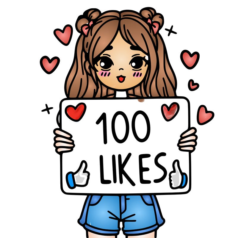 girl holding a sign saying 100 likes