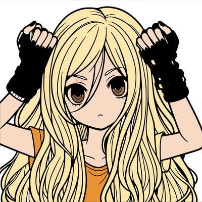 long haired girl with fingerless gloves