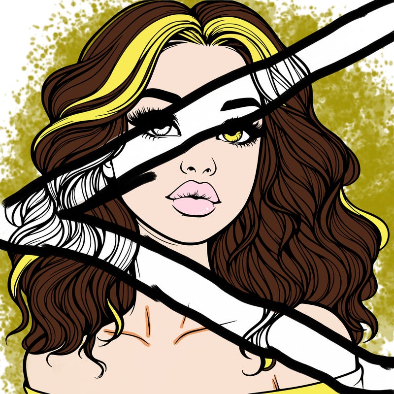 realistic girl with wavy hair and lips