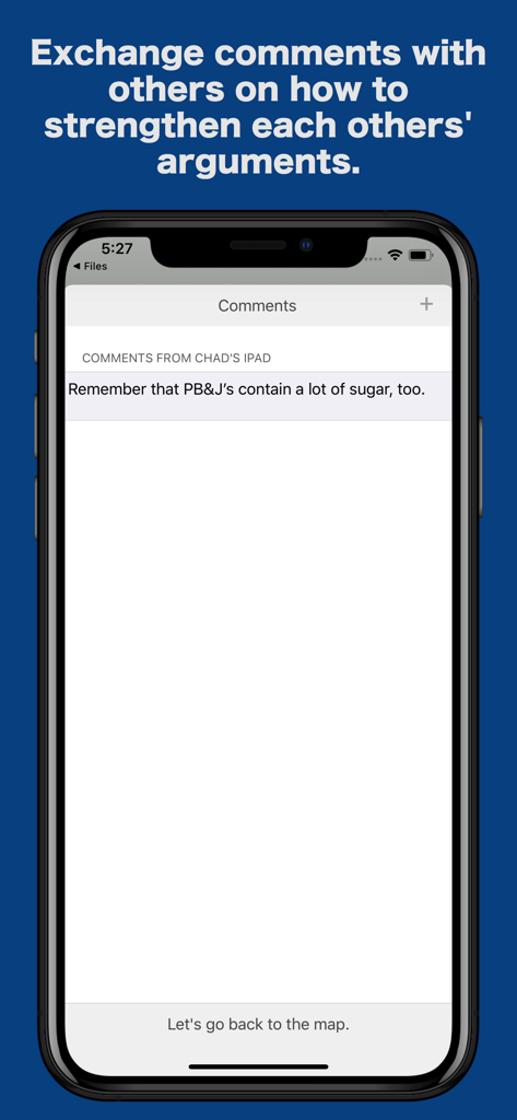 ArguMap Pro - Map Arguments - A smartphone screen displaying the comments and feedback feature in ArguMap Pro for strengthening arguments.