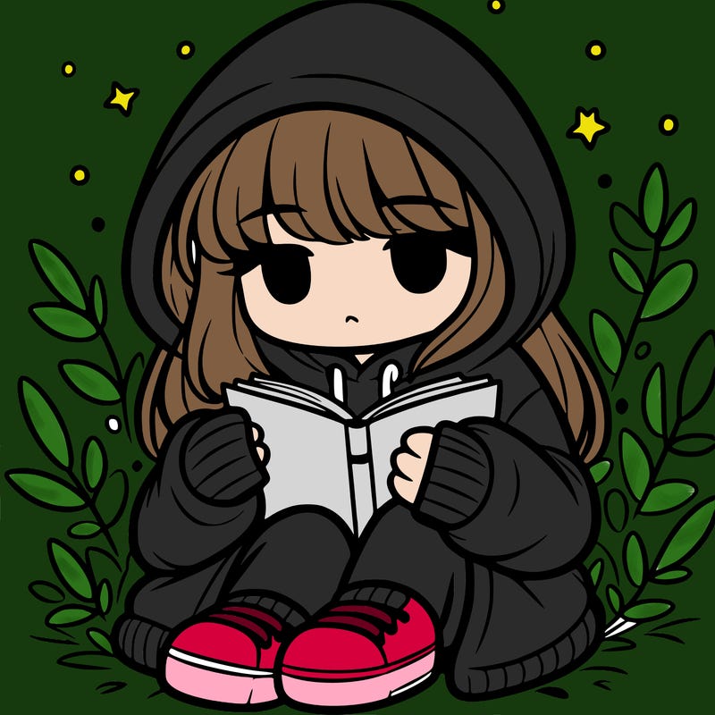 girl in oversized hoodie reading a book