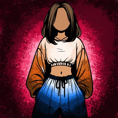 realistic girl faceless with baggy pants and a crop top