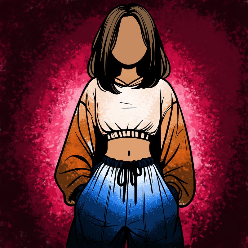 realistic girl faceless with baggy pants and a crop top