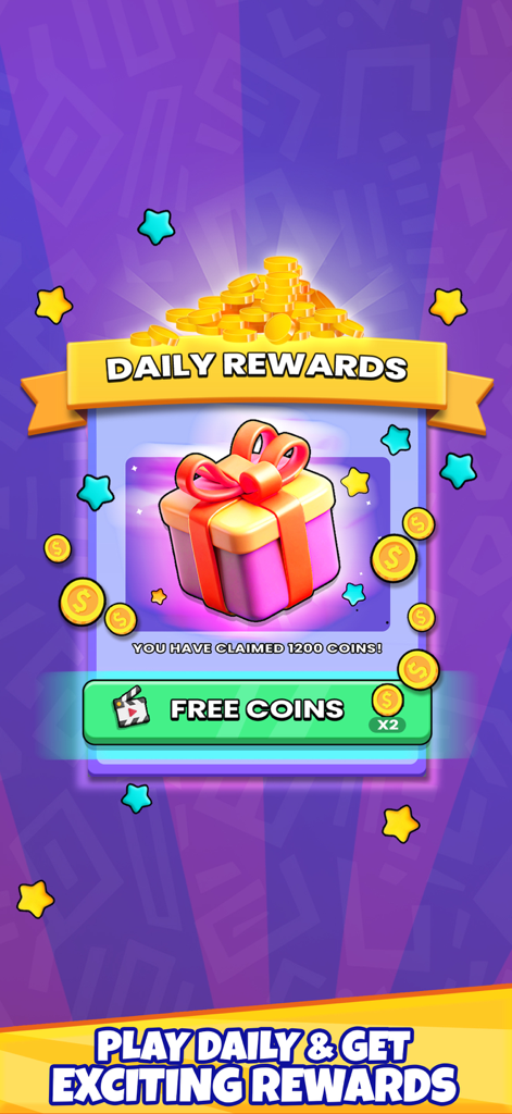Daily rewards screen in the Crazy Ludo app showing a pink gift box and golden coins