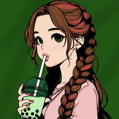 realistic girl with braided hair drinking boba