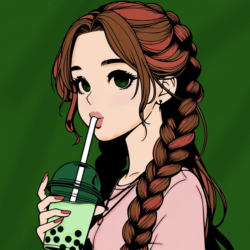 realistic girl with braided hair drinking boba