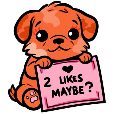 a puppy holding a sign that says 2 likes maybe?