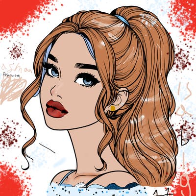 realistic girl with a ponytail on her hair and lips