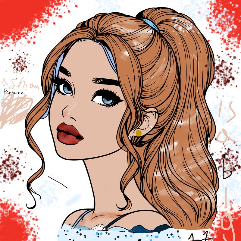 realistic girl with a ponytail on her hair and lips