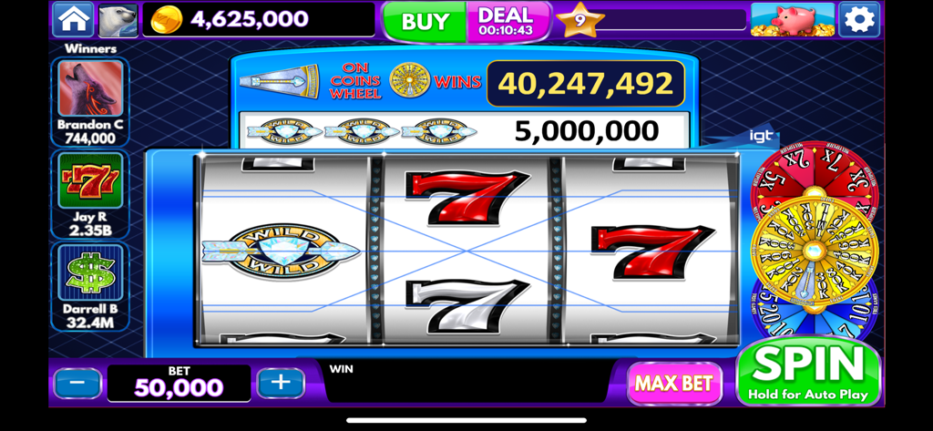 Spin Vegas Slots: VIP Casino - Authentic Vegas style slot machine gameplay featuring Diamond Arrow and lucky seven symbols.