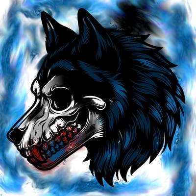 realistic wolf with skull face