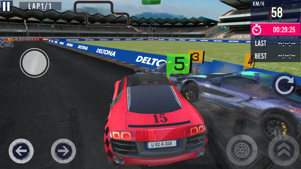 Daytona Beach Racing - Coche deportivo rojo compitiendo en una pista de carreras de estadio en Daytona Beach Racing.