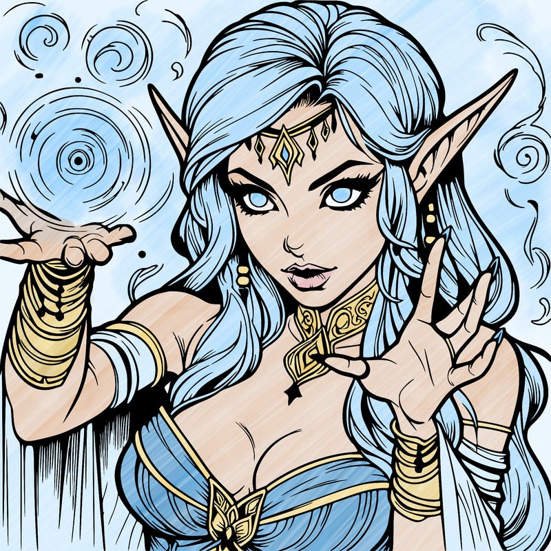 realistic scary beautiful elf sorceress casting spell