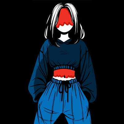 realistic girl faceless with baggy pants and a crop top