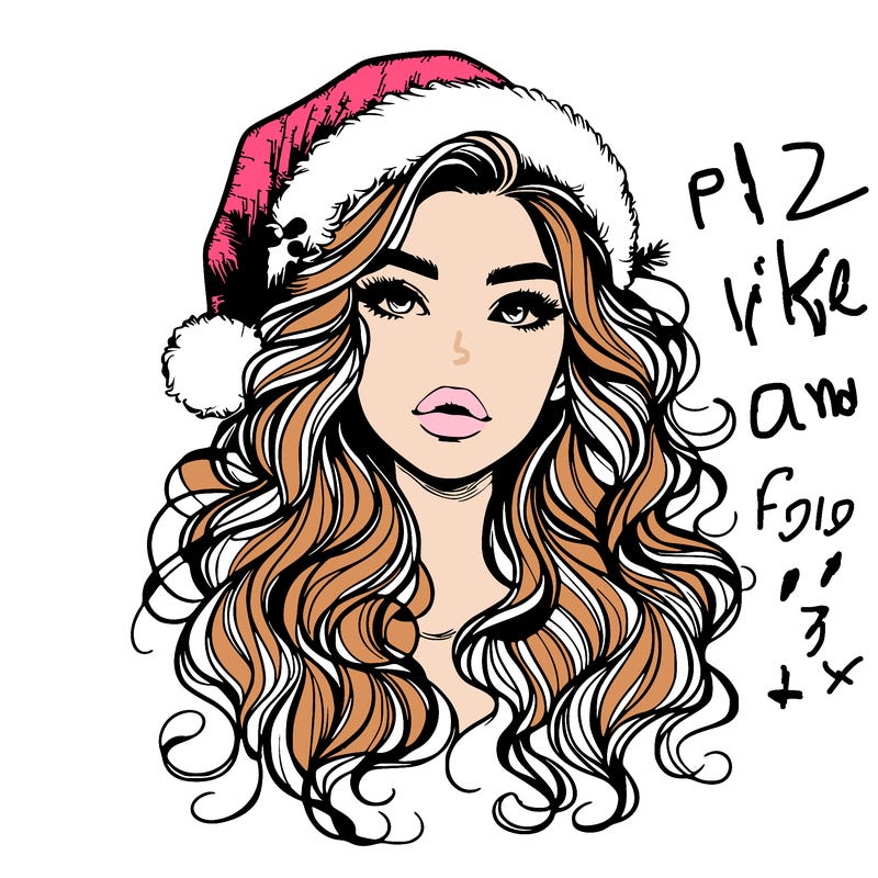 realistic christmas girl with wavy hair and lips