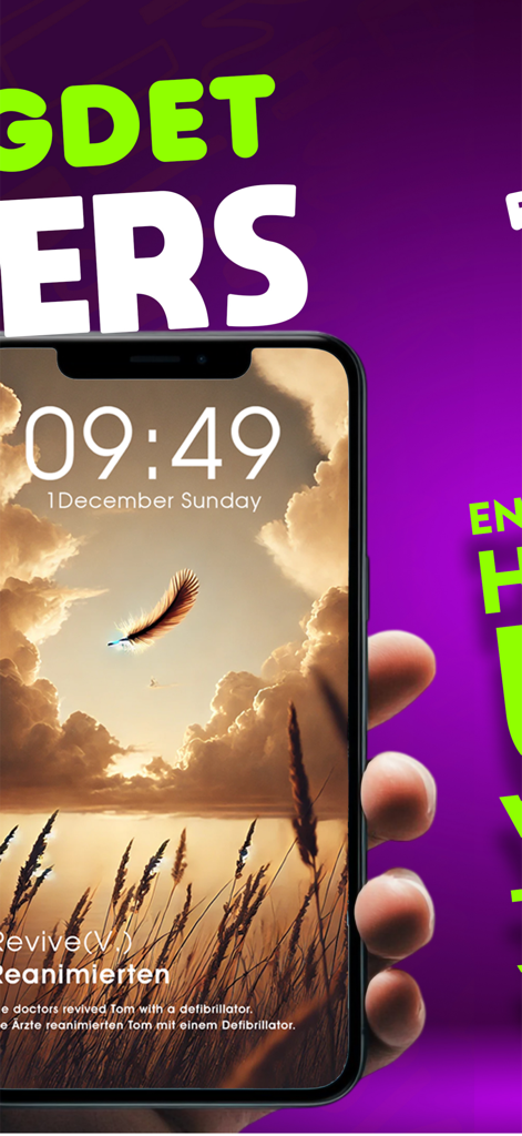 Learn Words Daily on Widget - iPhone lock screen displaying a daily vocabulary word widget with a peaceful cloud background