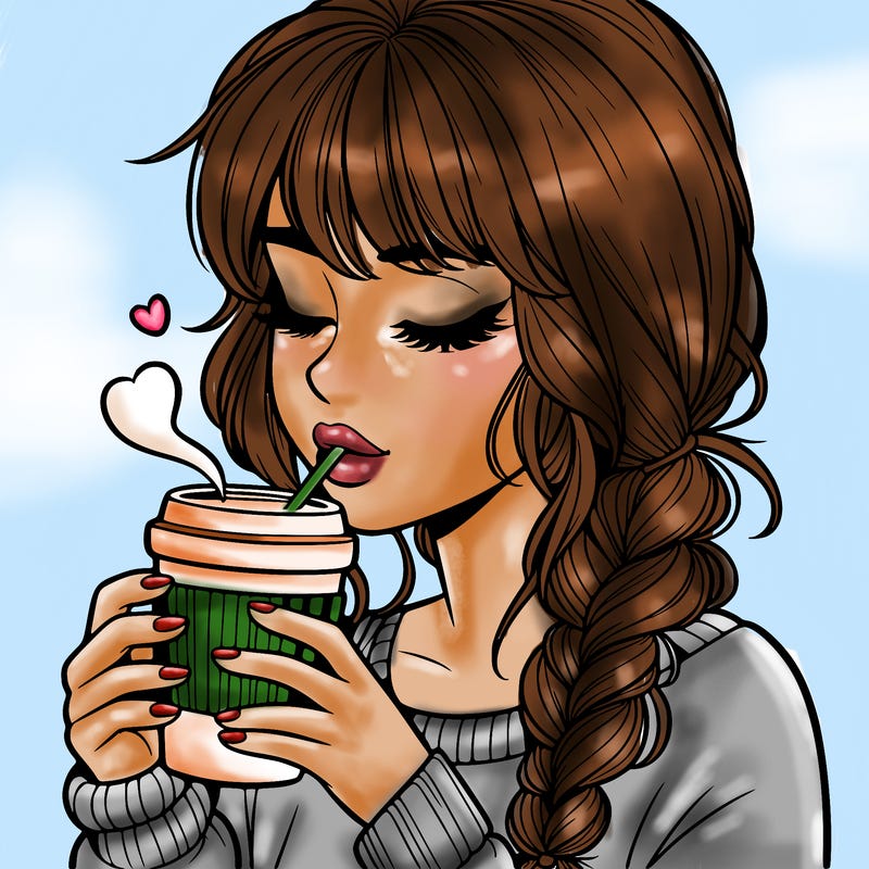 realistic girl drinking coffee