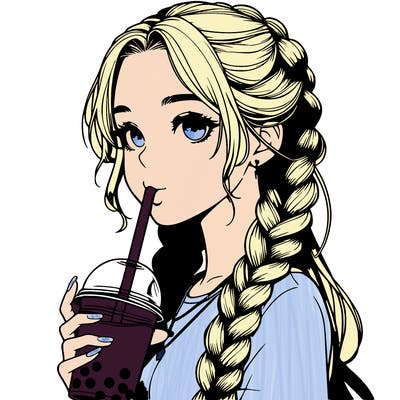 realistic girl with braided hair drinking boba