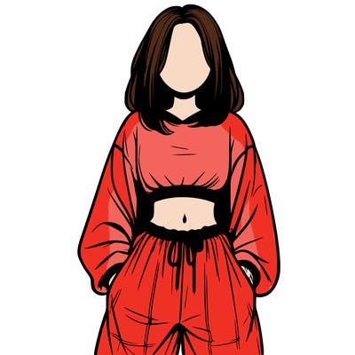 realistic girl faceless with baggy pants and a crop top