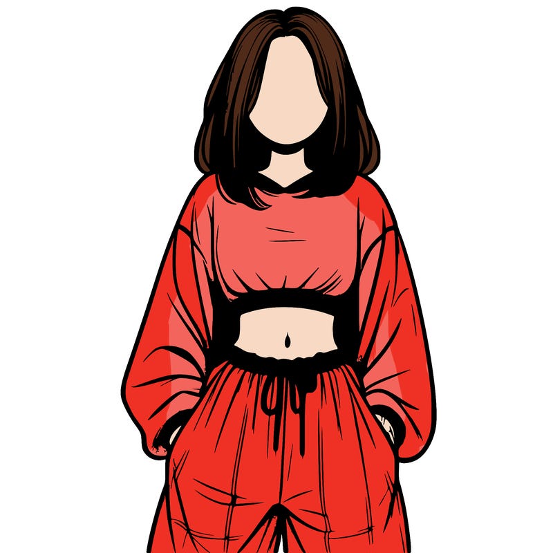 realistic girl faceless with baggy pants and a crop top