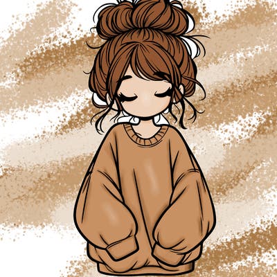 girl with baggy sweatshirt and messy bun