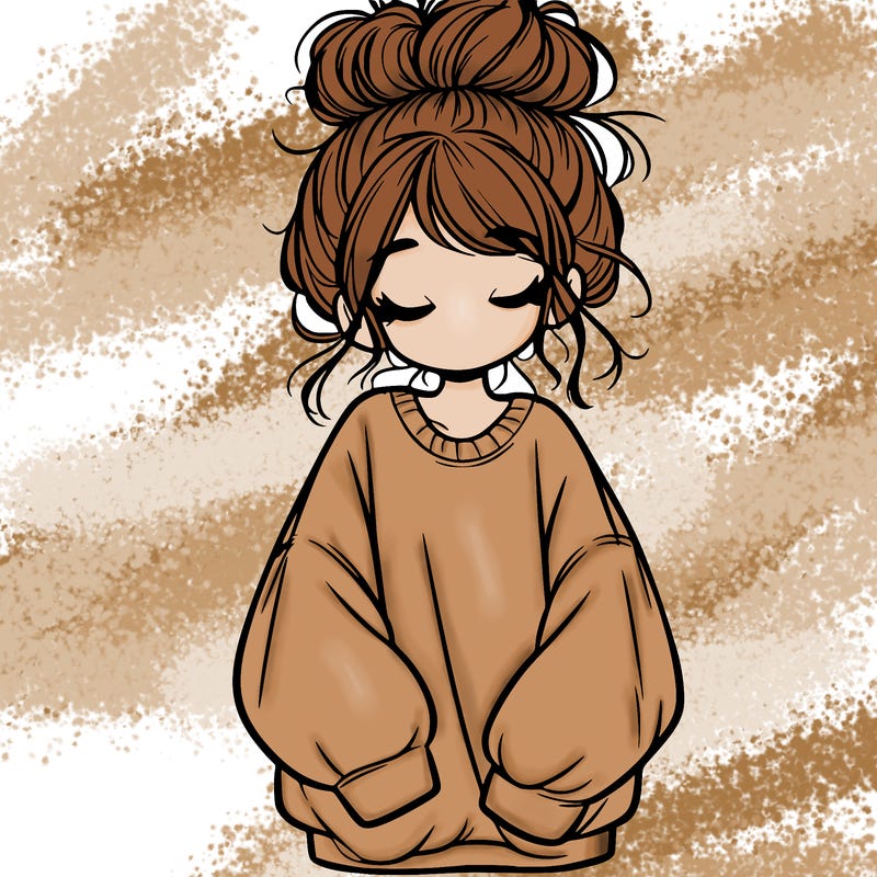girl with baggy sweatshirt and messy bun