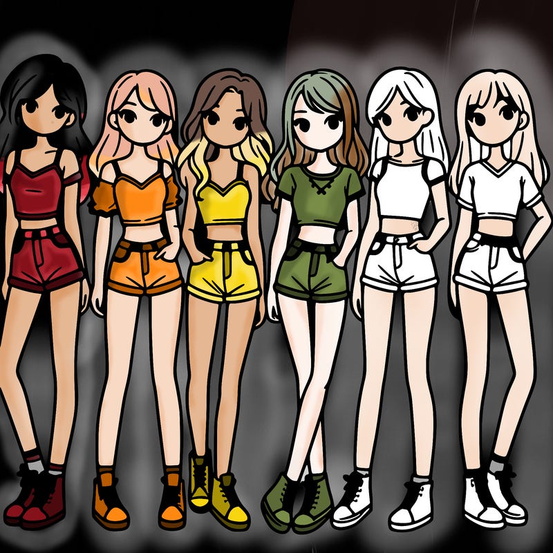 a group of girls wearing crop tops and shorts