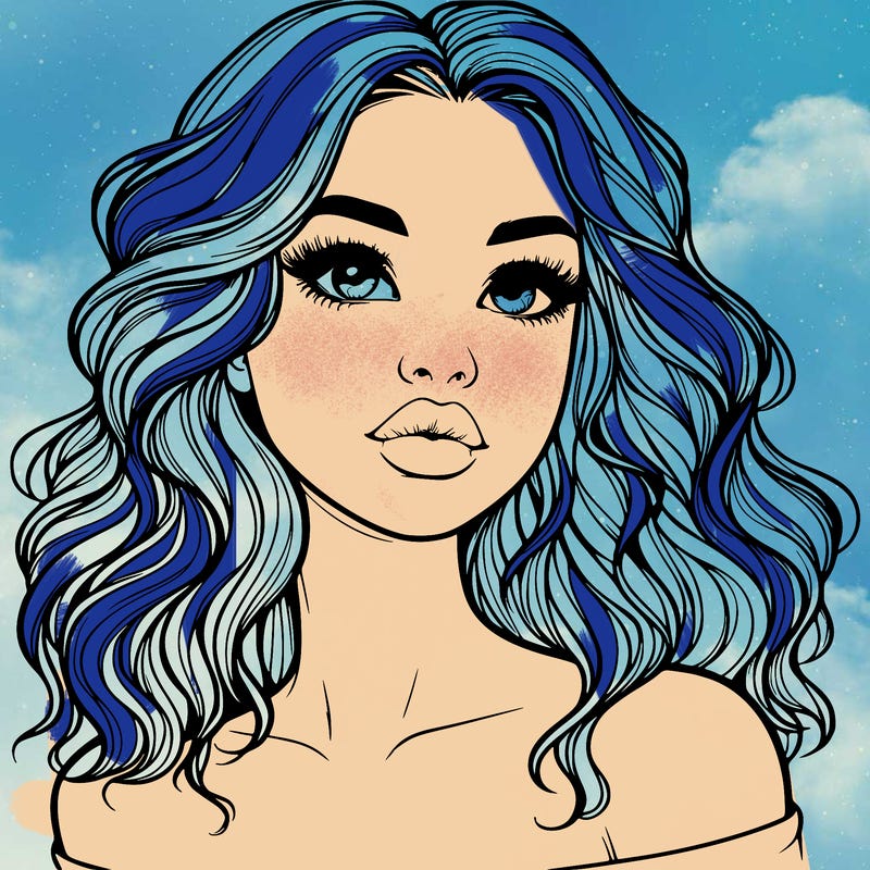 realistic girl with wavy hair and lips