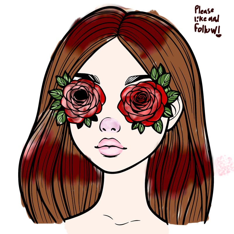 a realistic girl with roses for eyes