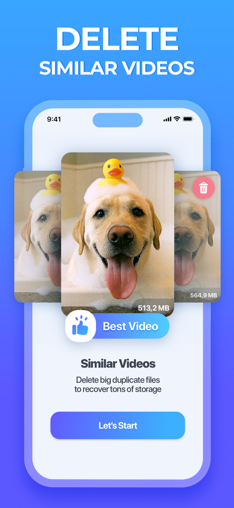 iKit Cleaner app interface showing the feature to delete similar and duplicate videos to reclaim iPhone storage