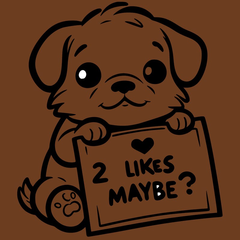 a puppy holding a sign that says 2 likes maybe?