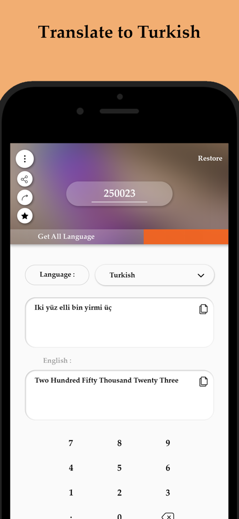 Check Writer : Number to Words - Screenshot of Check Writer app showing number to words conversion in Turkish and English