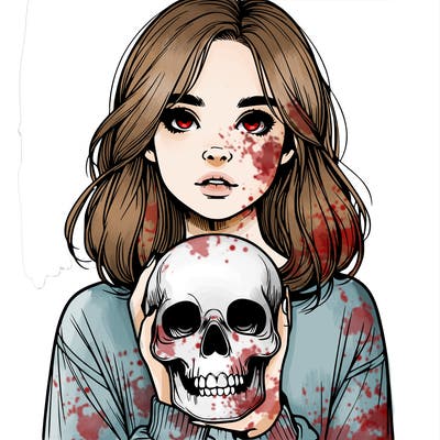 realistic girl holding a skull