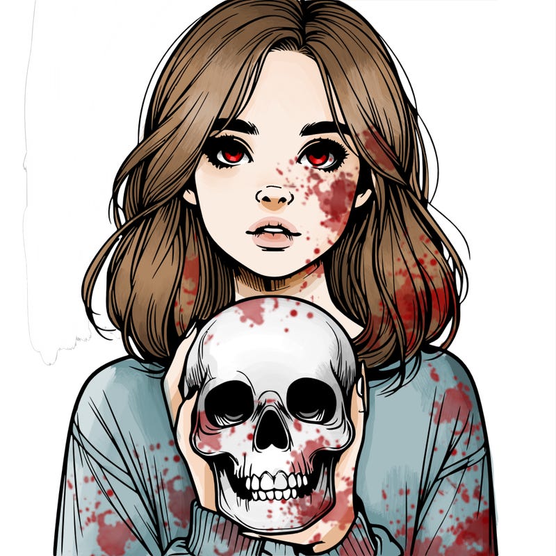 realistic girl holding a skull