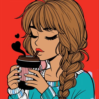 realistic girl drinking coffee