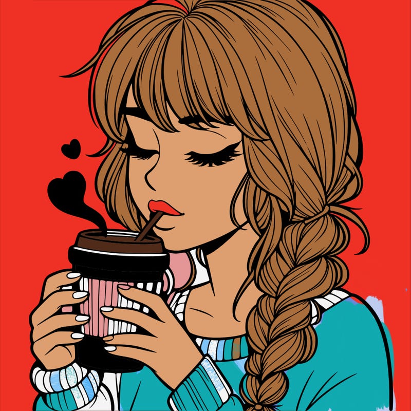 realistic girl drinking coffee