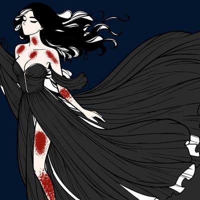 realistic woman in dress flowing the the wind