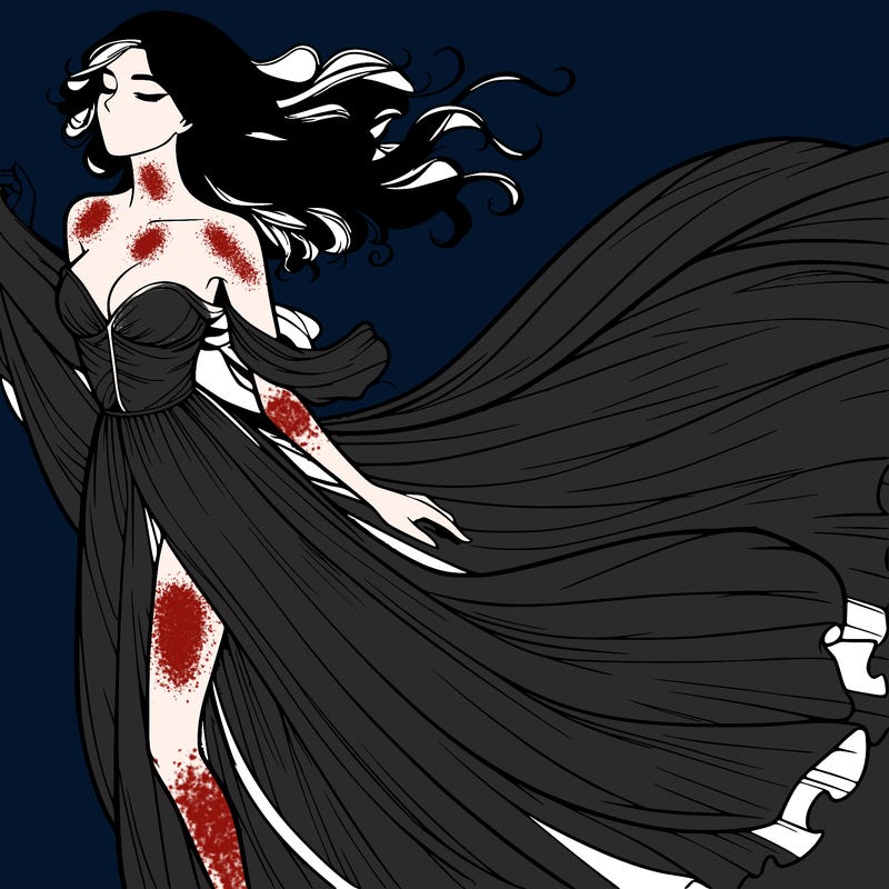 realistic woman in dress flowing the the wind