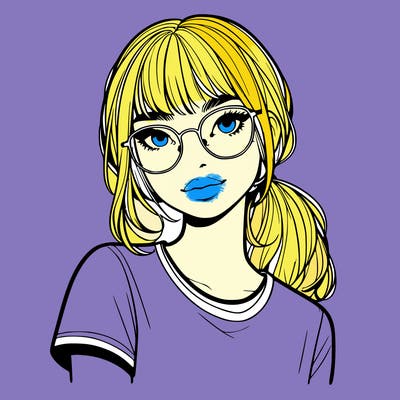 realistic girl with freckles and clear glasses