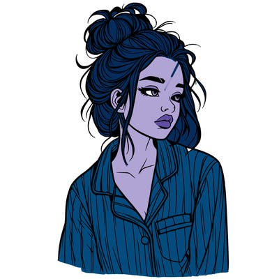 realistic woman with pajamas on and a messy bun