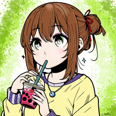 manga character drinking boba