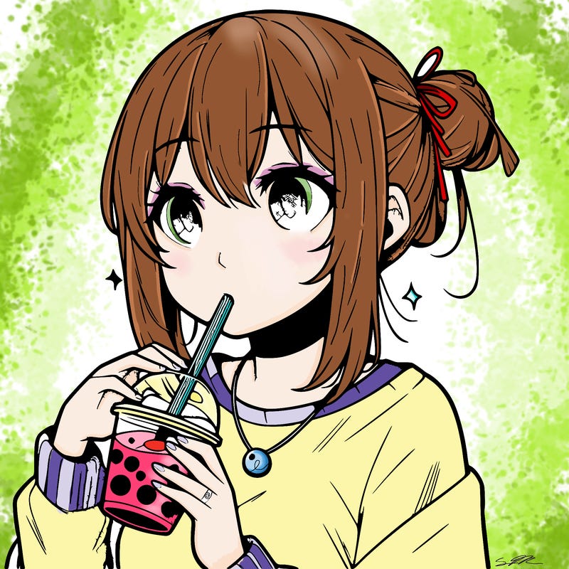 manga character drinking boba